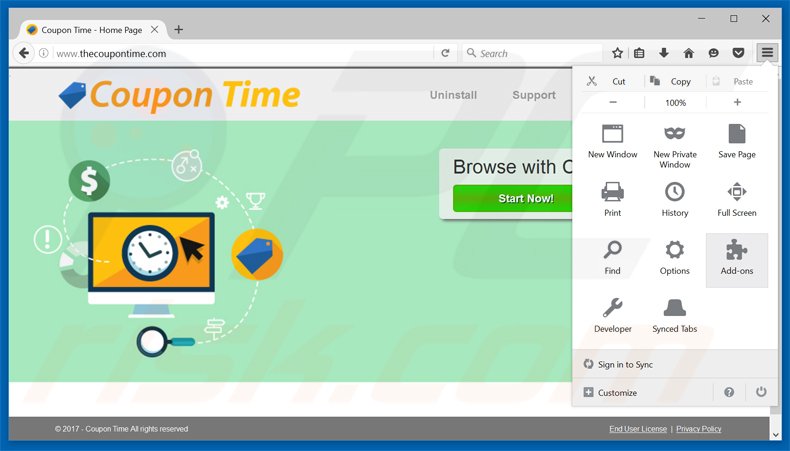 Removing coupon time adware from Mozilla Firefox step 1