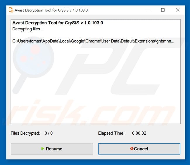 crysis ransomware decrypter by Avast