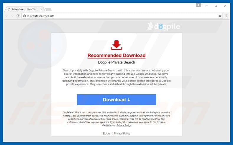 website promoting private.dogpile.com browser hijacker