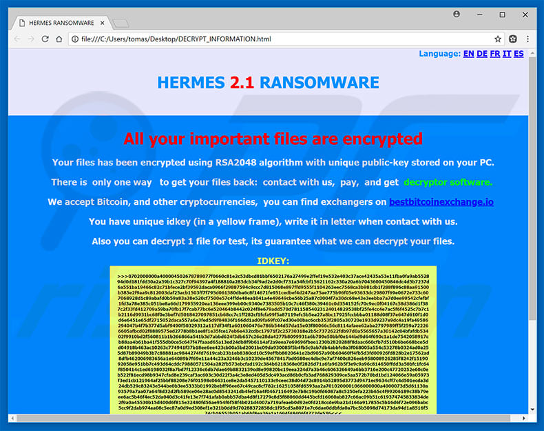 Hermes 2.1 ransomware ransom note (DECRYPT_INFORMATION.html)