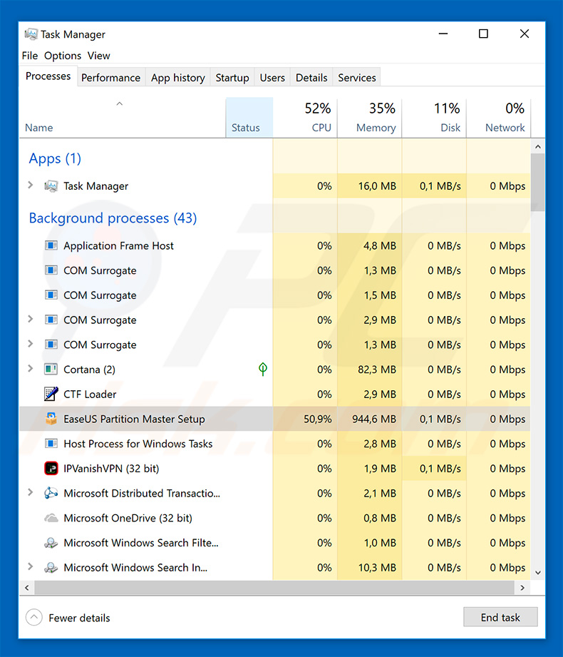 JobCrypter ransomware in Windows Task Manager