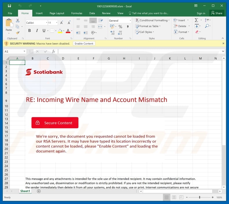 Malicious attachment distributed through Scotiabank Email Virus spam campaign