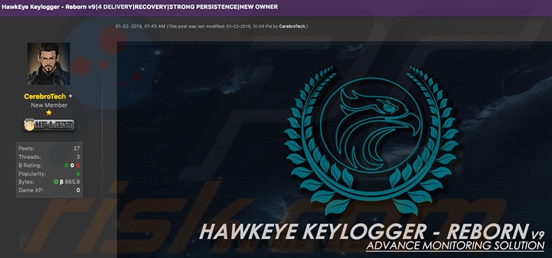 HawkEye Reborn v9 promoted in hacker forums