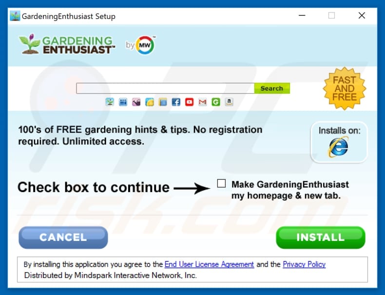 Official GardeningEnthusiast browser hijacker installation setup