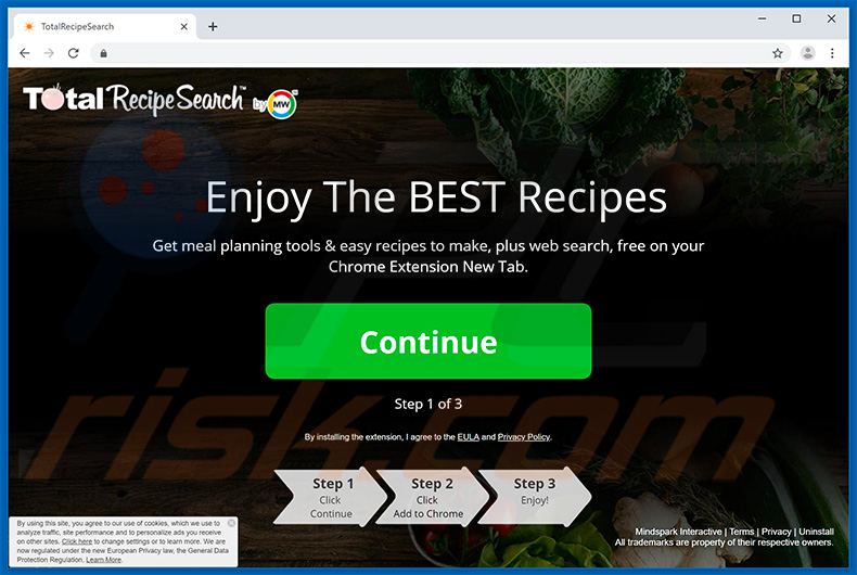 Website used to promote TotalRecipeSearch browser hijacker