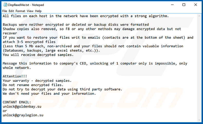 Updated Clop ransomware ransom note