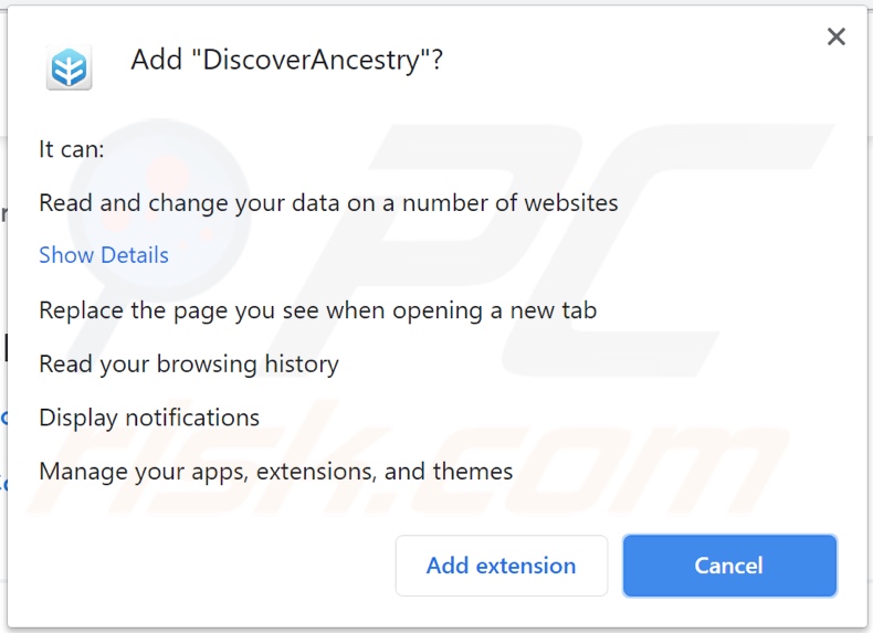 DiscoverAncestry toolbar browser-hijacker asking for permissions