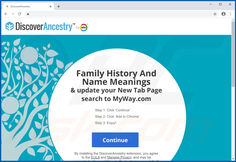 Another website used to promote DiscoverAncestry browser hijacker