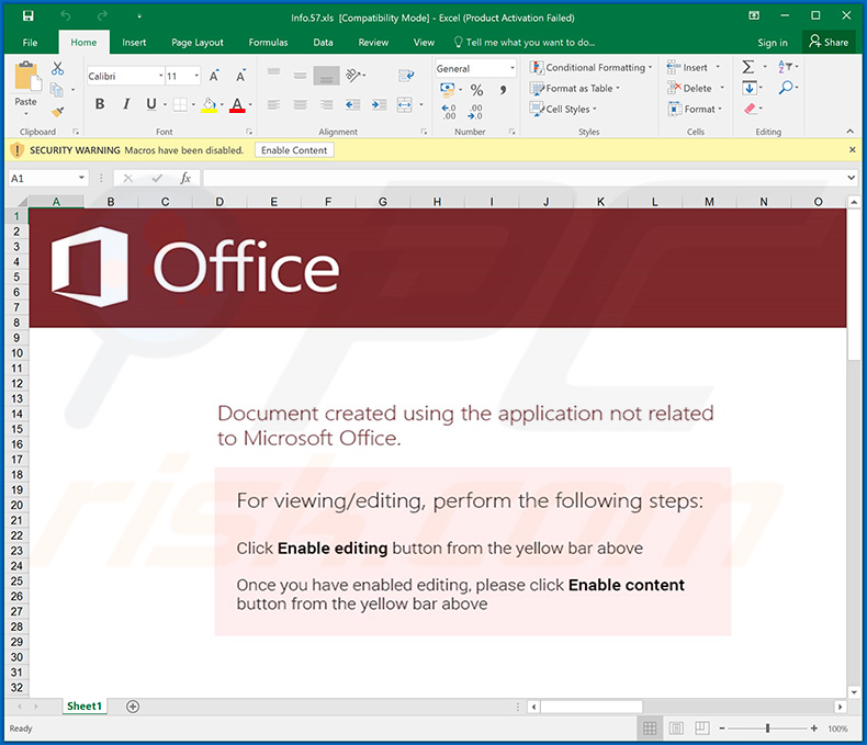Malicious Excel document used to inject Qakbot trojan