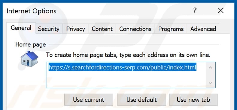 Removing s.searchfordirections-serp.com from Internet Explorer homepage