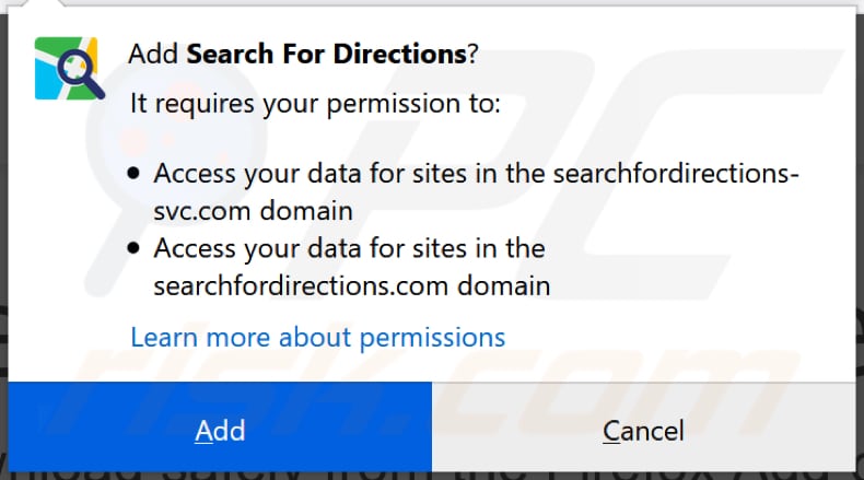 search for directions browser hijacker asks for a permission to be installed