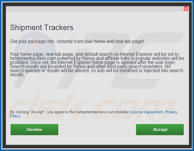 Official Shipment Trackers browser hijacker installation setup