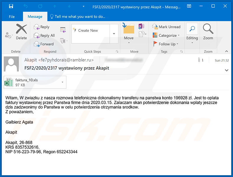 Polish spam email used to spread Ursnif trojan