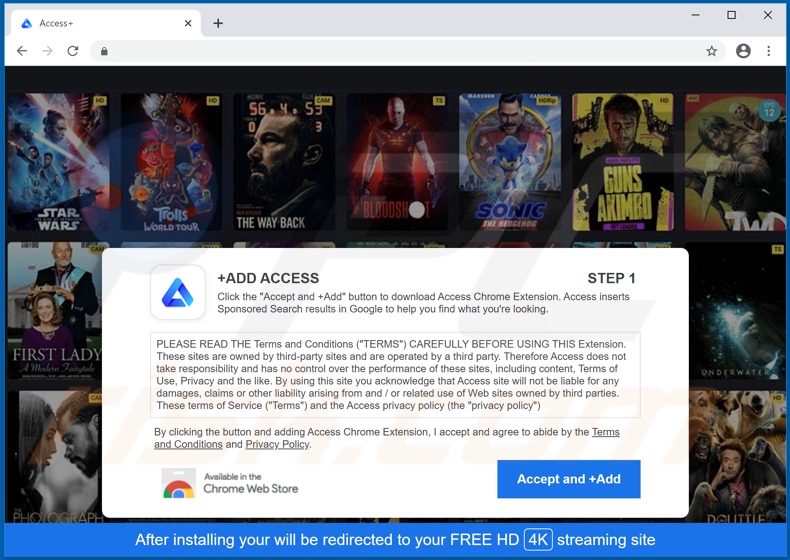 Website used to promote Access+ adware