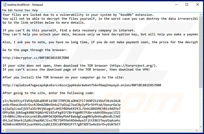 Sodinokibi ransomware update text file (April 20, 2020)