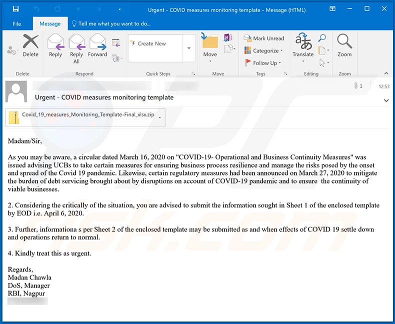 Coronavirus (COVID-19) spam email spreading Adwind trojan