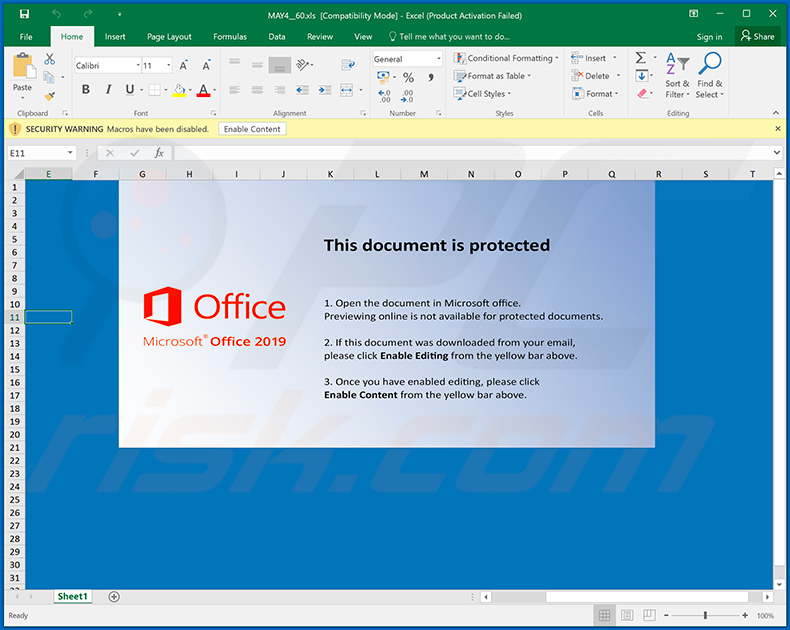 Ursnif trojan-spreading MS Excel document (MAY4__60.xls)