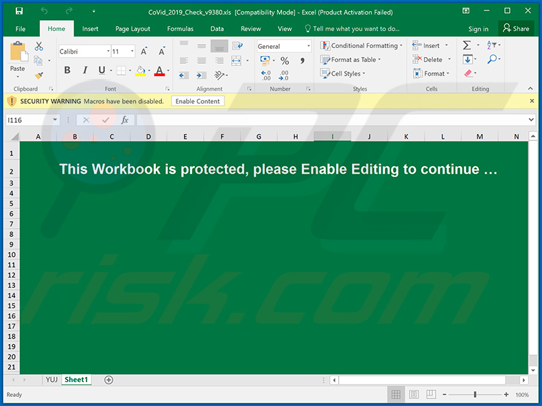 Malicious MS Excel document spreading TrickBot trojan (distributed via Coronavirus-themed spam email)