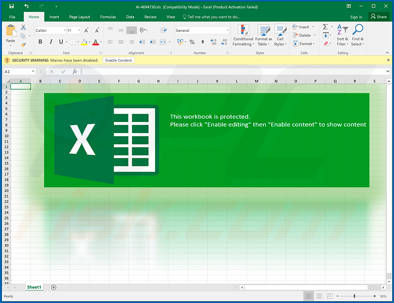 Ursnif trojan-spreading MS Excel document (AI-4694730.xls)