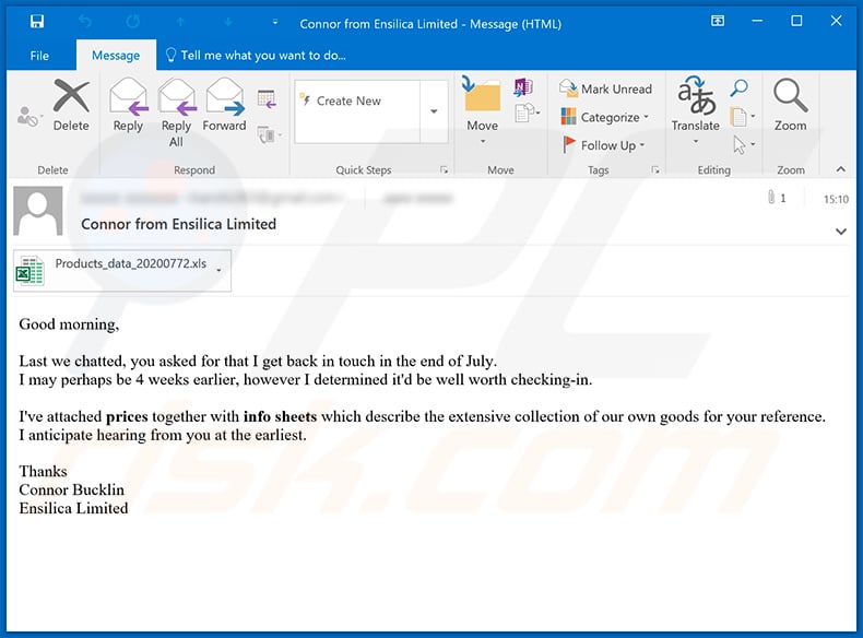 Spam email spreading a malicious MS Excel doc which injects Cobalt Strike
