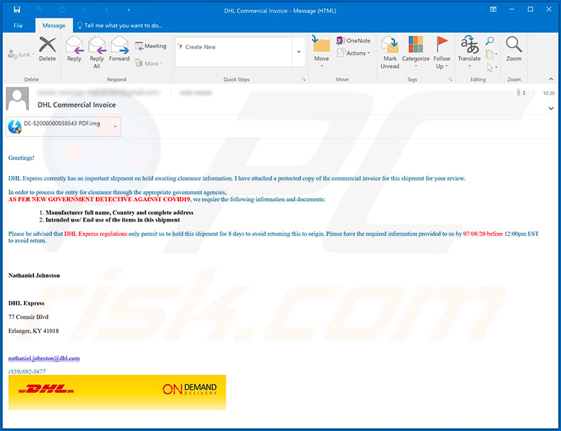 DHL Express-themed spam email used to spread AgentTesla
