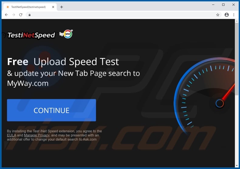 Website used to promote Test iNet Speed browser hijacker (Chrome)