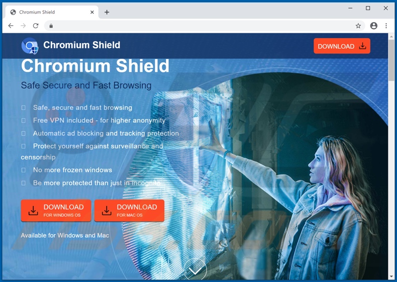 Website used to promote Chromium Shield PUA