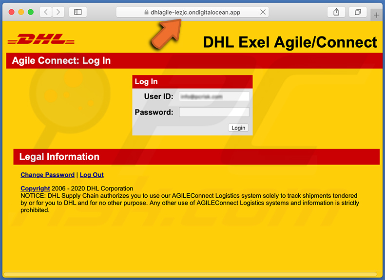 DHL Express-themed phishing website