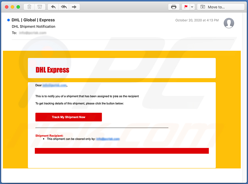 DHL Express-themed spam email used for phishing purposes (2020-10-26)
