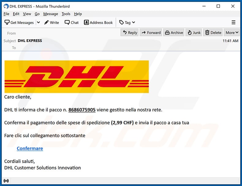 Italian variant of DHL Express spam email