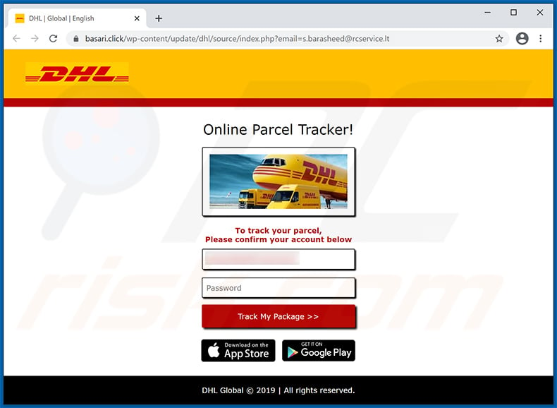 Phishing website promoted via DHL Express-themed spam email (2021-02-18)