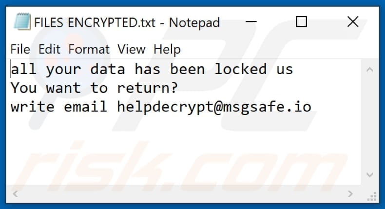 Text ransomware text file (FILES ENCRYPTED.txt)