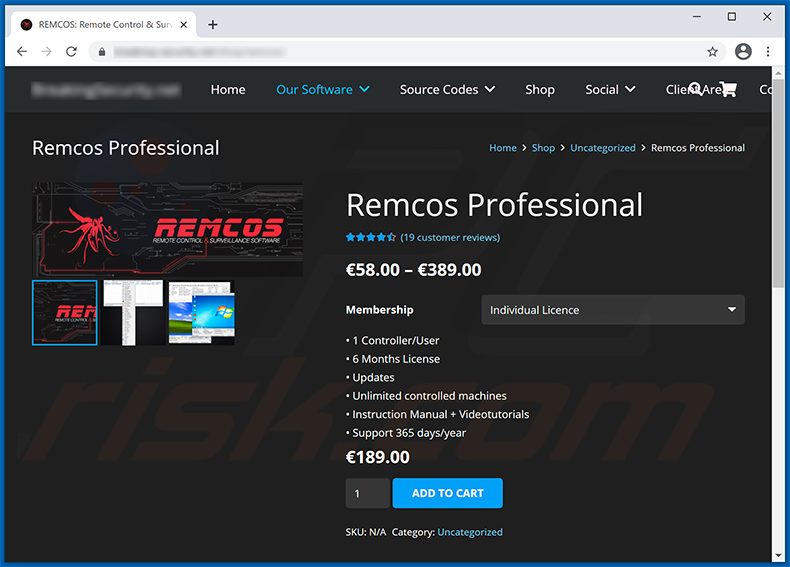 Remcos RAT-promoting website