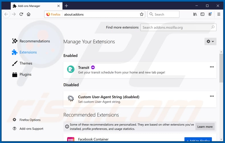 Removing pdfsearchtip.com related Mozilla Firefox extensions
