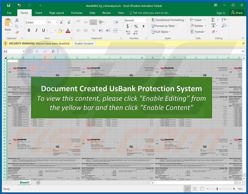 Raccoon Stealer malware-spreading MS Excel document