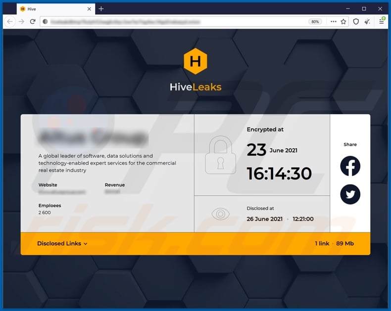 Hive ransomware data-leaking website