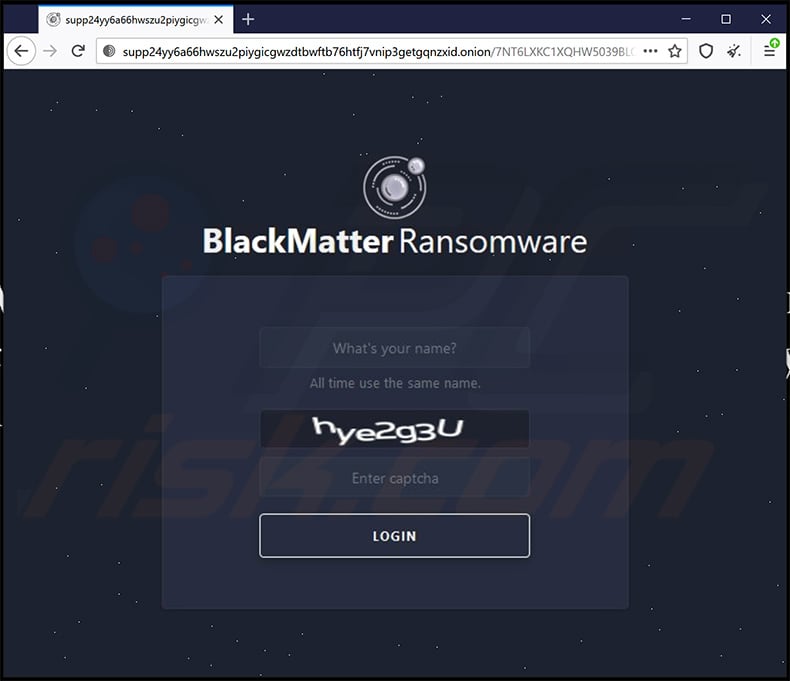 BlackMatter ransomware website