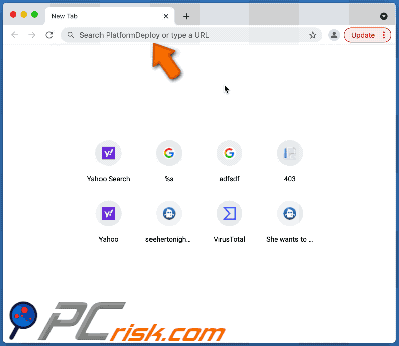 PlatformDeploy browser hijacker redirecting to Yahoo (GIF)