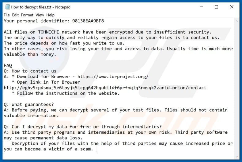 Tohnichi decrypt instructions (How to decrypt files.txt)