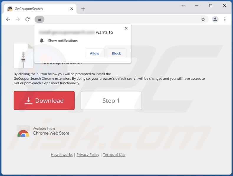 Website used to promote GoCouponSearch browser hijacker