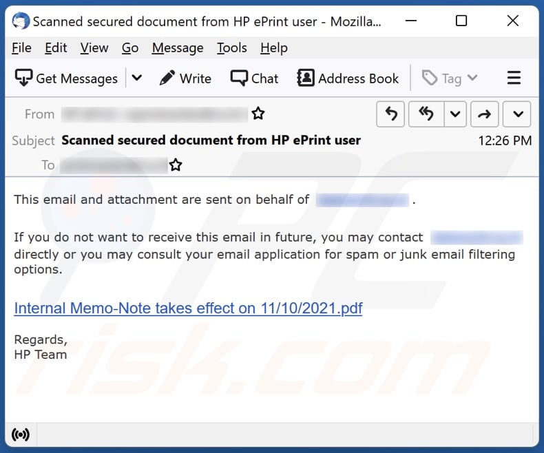 HP ePrint email spam campaign