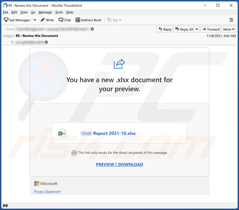 .xlsx document for your preview email scam