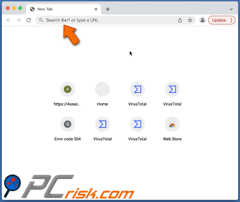 Bar1 New Tab browser hijacker redirecting to trendads.co (GIF)