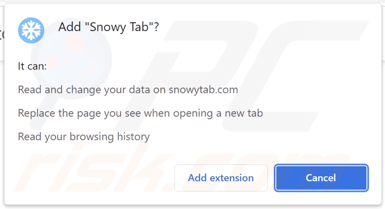 Snowy Tab browser hijacker asking for permissions