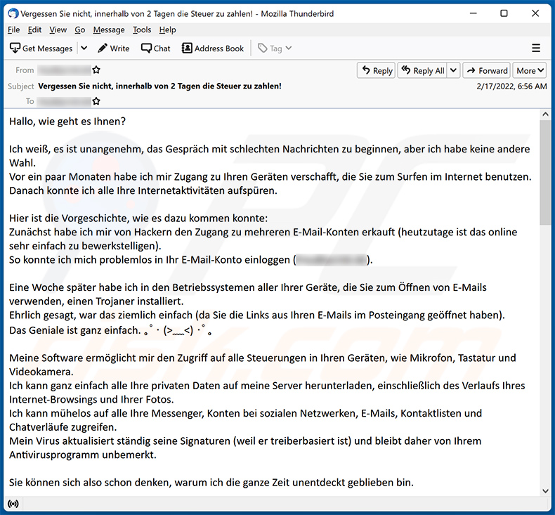 Start The Conversation With Bad News scam email German variant
