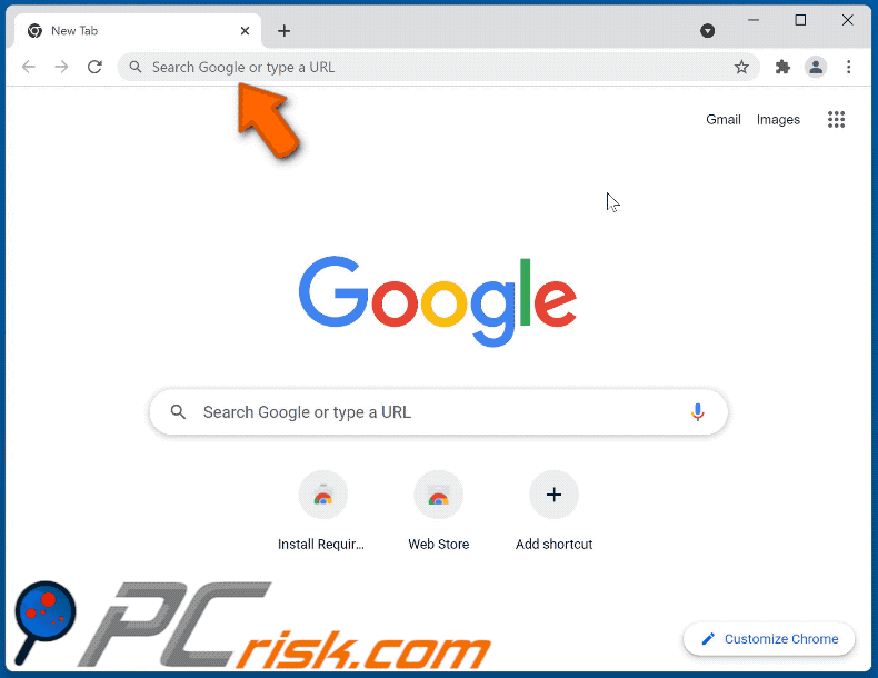 Plus Darker browser hijacker redirecting to websearches.club (GIF)