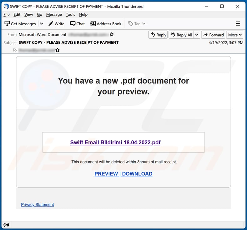 .pdf Document For Your Preview Email Scam