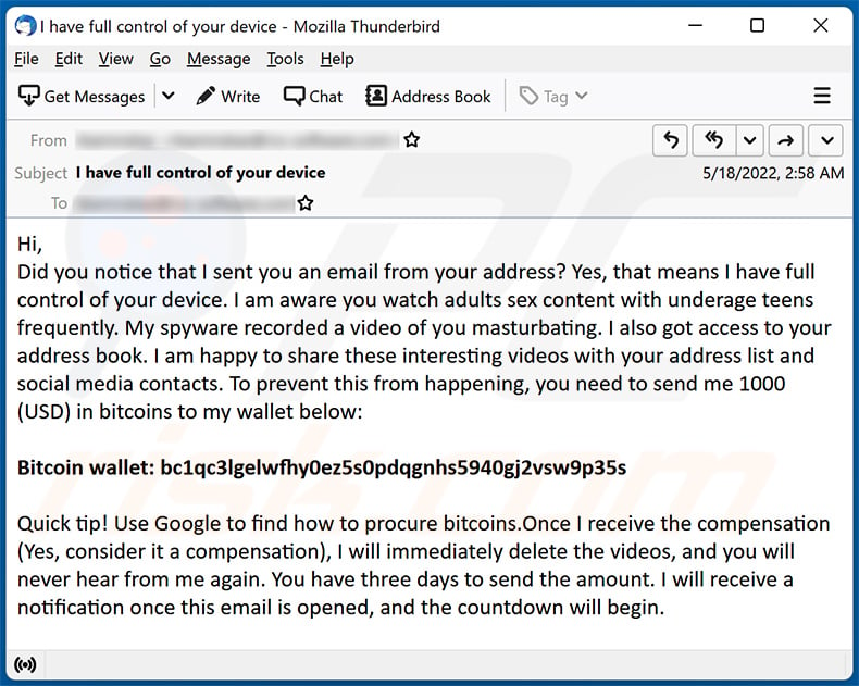 I Sent You An Email From Your Account Email Scam (2022-05-25)