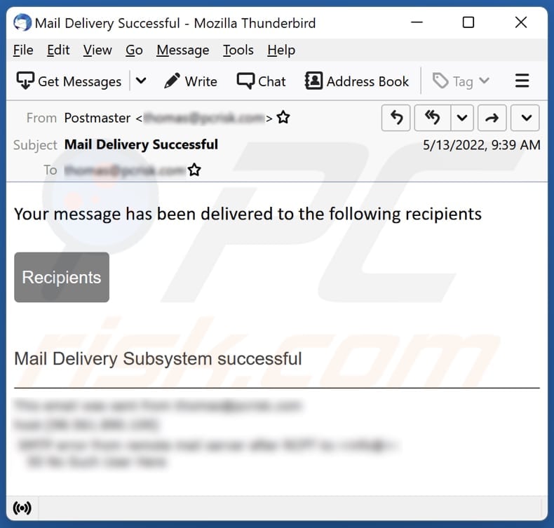 Mail Delivery Successful email scam