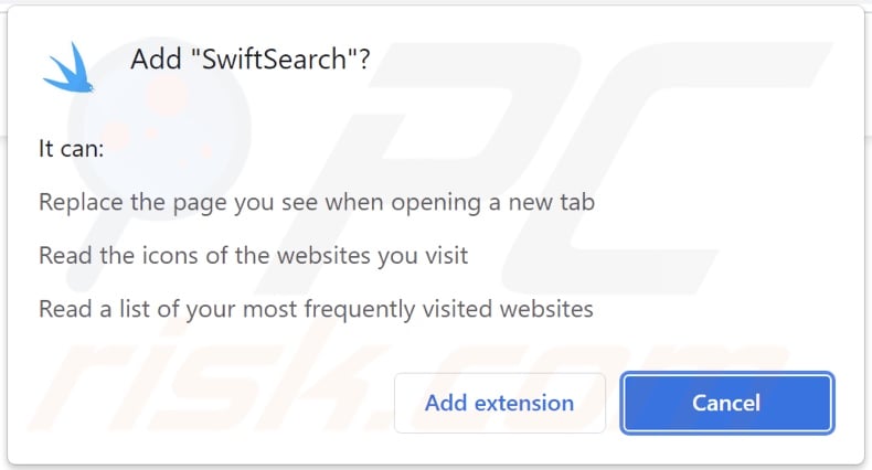 SwiftSearch browser hijacker asking for permissions